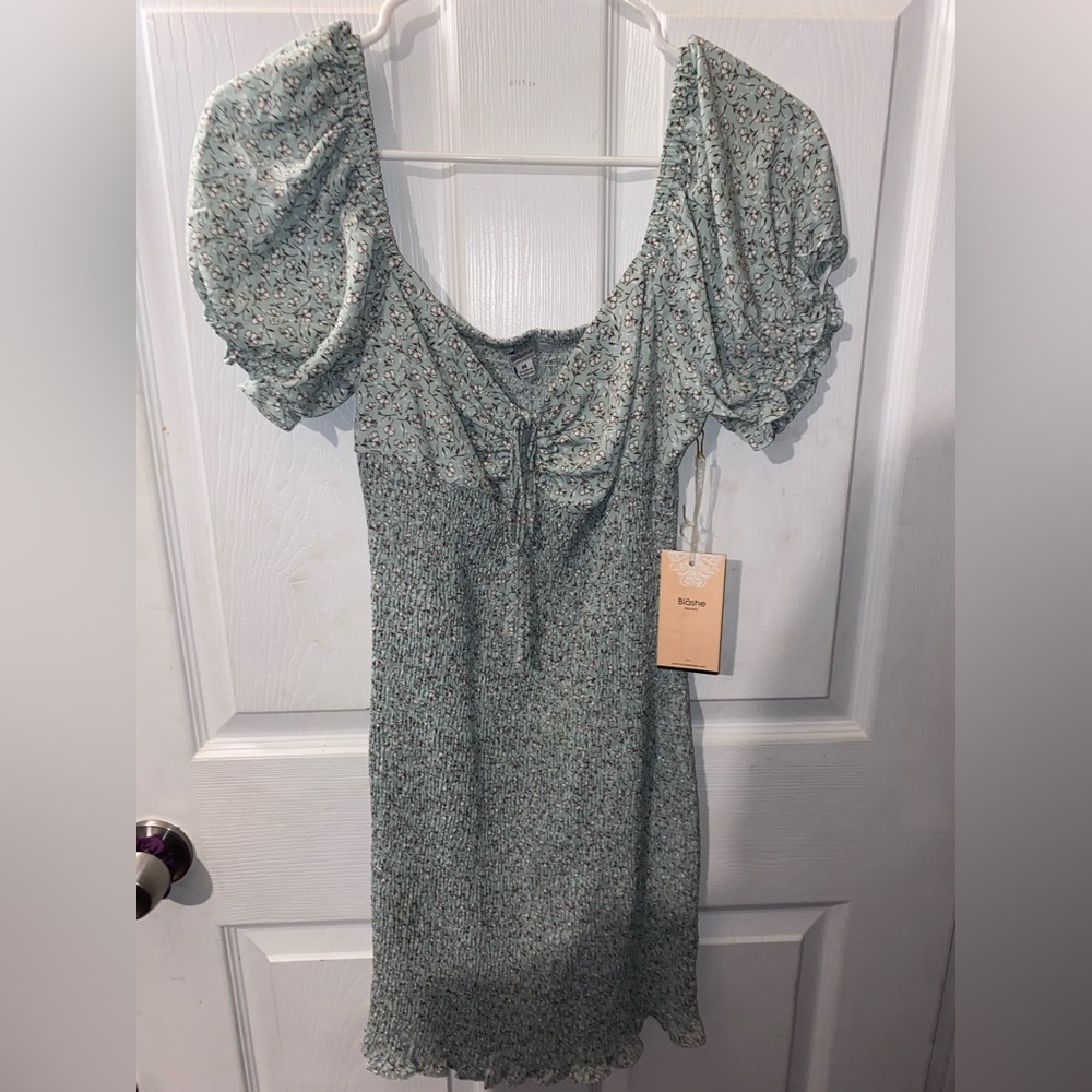 Blashe medium teal fitted flower dress